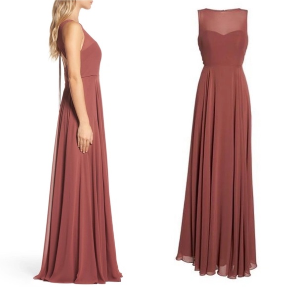 Jenny Yoo Elizabeth Sleeveless Sweetheart Neck Chiffon Maxi Gown Cinnamon Pink - Picture 2 of 16